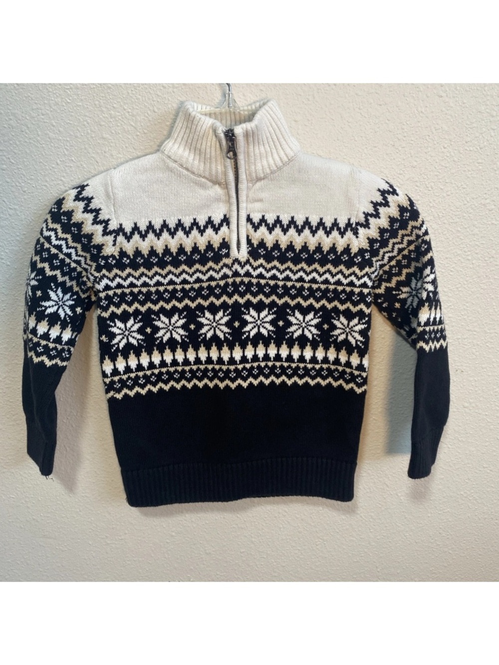 The Children's Place Black and Cream Fair Isle Half-Zip Sweater size 5/6